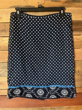 LOFT Navy Polka Dot Pencil Skirt with Floral Trim
